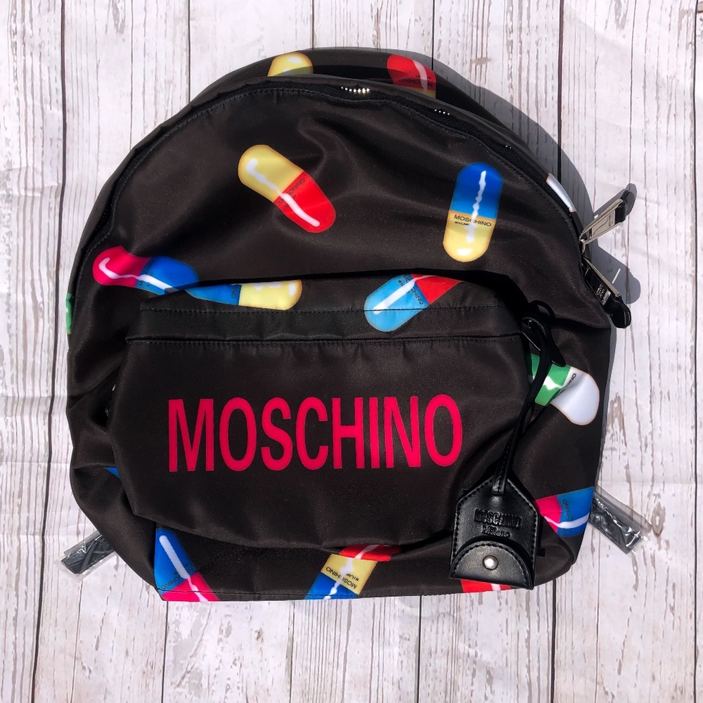 MOSCHINO Black Pill Print Backpack